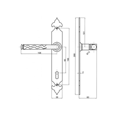 ROMANCE kapu kilincs fekete 90mm BB