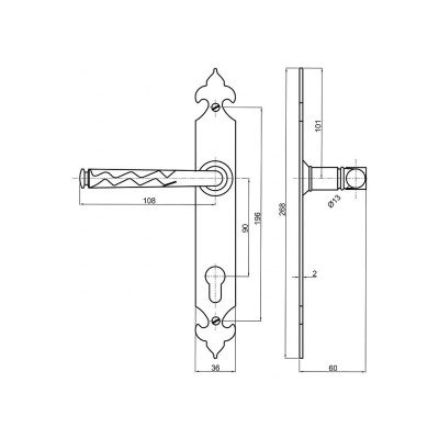 ROMANCE kapu kilincs fekete 90mm PZ