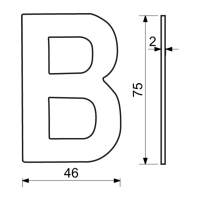 RN.75L.B.N betű "B" 75mm rozsdamentes