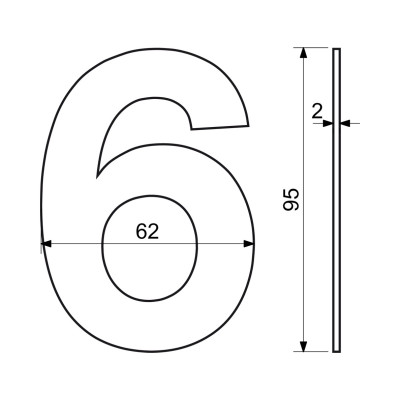 RN.95L.6.N számjegy "6" 95mm rozsdamentes