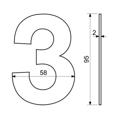 RN.95L.3.N számjegy "3" 95mm rozsdamentes RN.95L.3.N számjegy "3" 95mm rozsdamentes