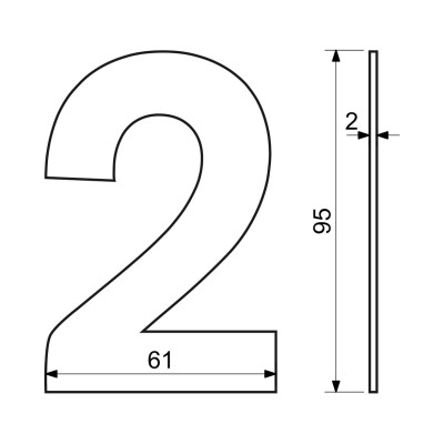 RN.95L.2.N számjegy "2" 95mm rozsdamentes