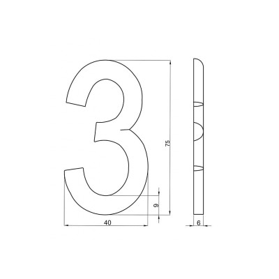 Számjegy "3" 75mm bronz