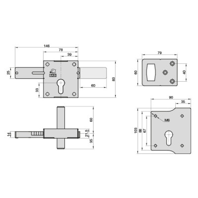 Rácsavarozható kapuzár ATS 80, PZ cilinderbetétes