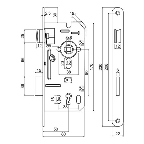Z.301-BB.90/50/22.PL.CE bevésőzár, BB tollas kulcs