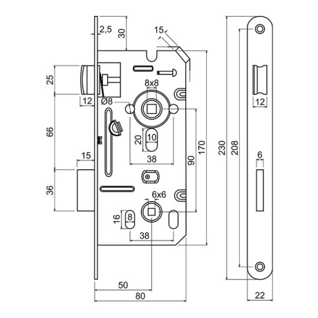Z.301-WC.90/50/22.PL.CE bevésőzár, WC