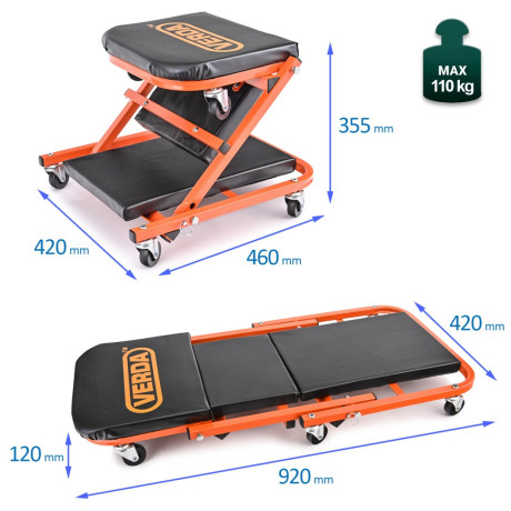 Összecsukható ülő / fekvő - műhely szerelőpad 2v1 SN6711