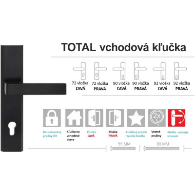 TOTAL vchodové kovanie čierne pravé TOTAL vchodové kovanie čierne pravé