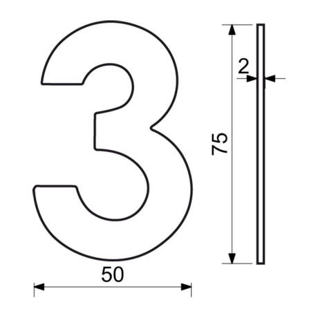 RN.75L číslo "3" 75 mm čierné matné