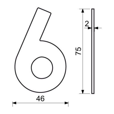 RN.75L číslo "6" 75 mm čierné matné