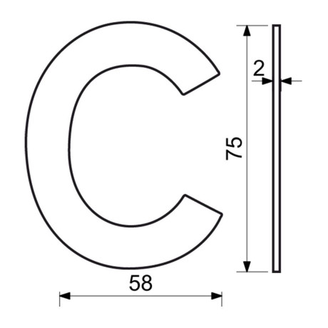 RN.75L písmeno "C" 75 mm čierné matné