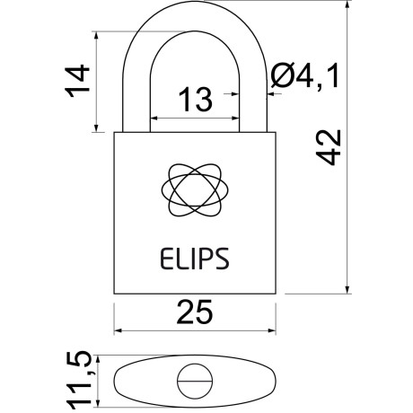 RV.ELIPS.25 visiaci zámok mosadz