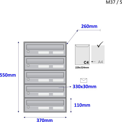 M37/5 RAL7035 modulos postaláda