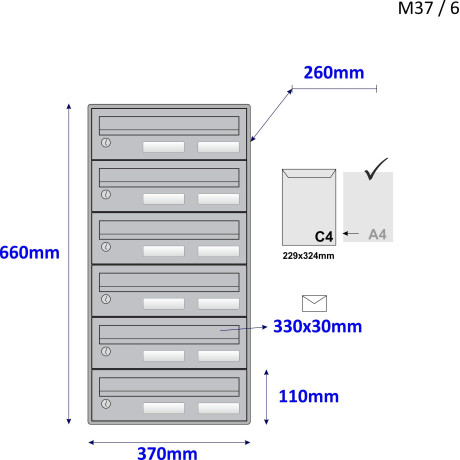 M37/6 RAL 7035 modulos postaláda