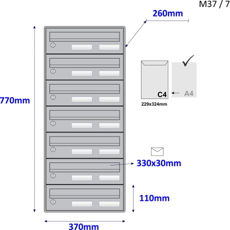 M37/7 RAL7035 modulos postaláda