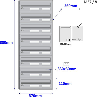 M37/8 RAL7035 modulos postaláda M37/8 RAL7035 modulos postaláda