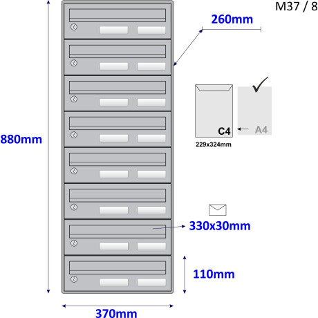 M37/8 RAL7035 modulos postaláda