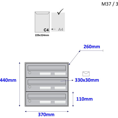 M37/3 RAL7035 modulos postaláda