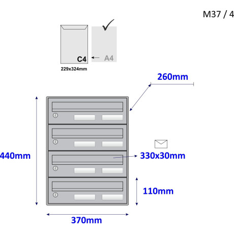 M37/4 RAL7035 modulos postaláda