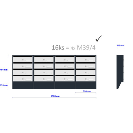 M39/4 N modulos postaláda dőlt RAL7016 + rozsdamentes