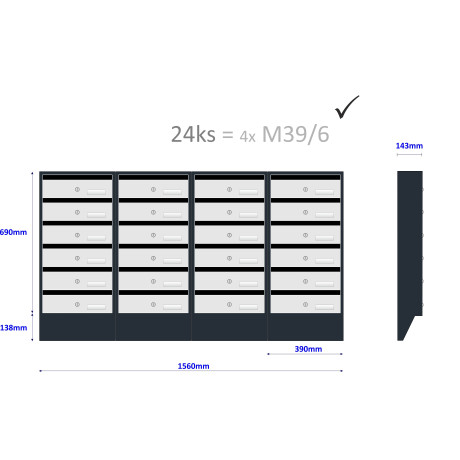 M39/6 N modulos postaláda dőlt RAL7016 + rozsdamentes