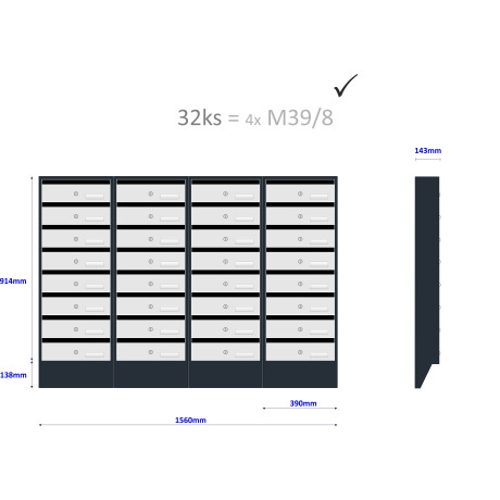 M39/6 N modulos postaláda dőlt RAL7016 + rozsdamentes