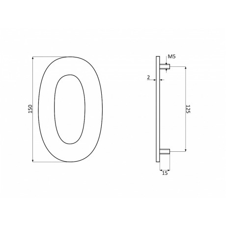 Číslica "0" fasádna 150mm NEREZ S