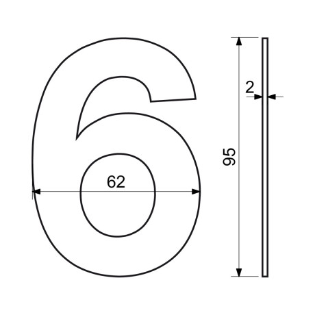 RN.95L.6.CE számjegy "6" 95mm fekete