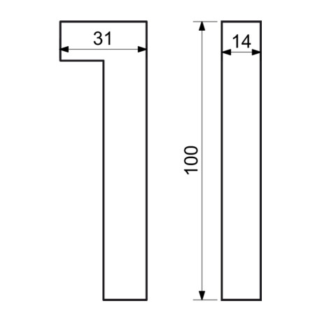 Číslo " 1 " 3D čierne 100mm