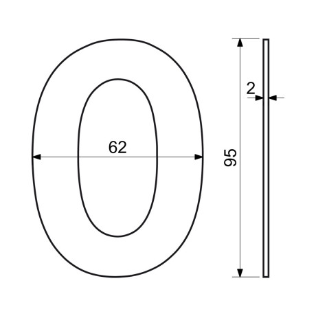 RN.95L.0.CE számjegy "0" 95mm fekete