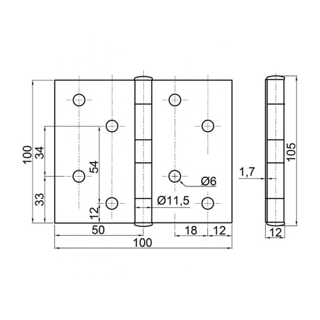 Pánt 100x100mm hr.1,6mm matt fekete