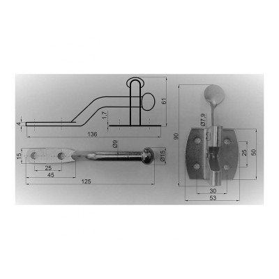 Önzáró kapu retesz 50x52mm fekete