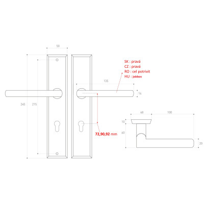 METRO kľučka na vchodové dvere nerez