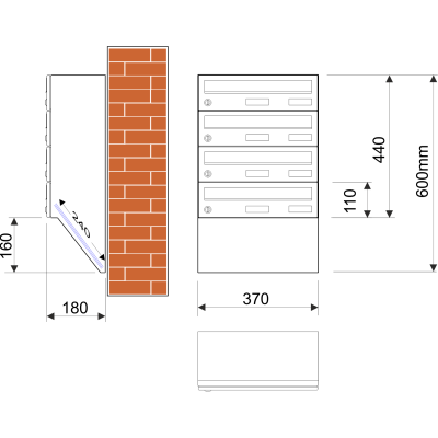 M37U/4 modulos postaláda dőlt RAL7016