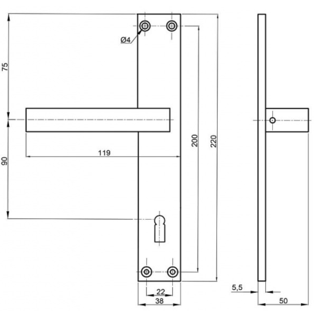 26101 kilincs BB 90mm fekete