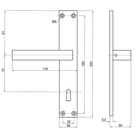 K415 kilincs BB 72mm fekete