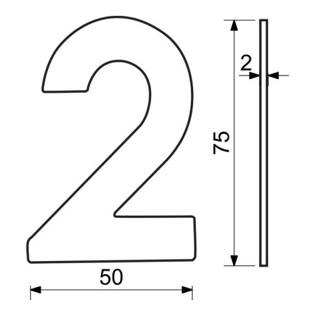 RN.75L.MD számjegy "2" 75mm réz