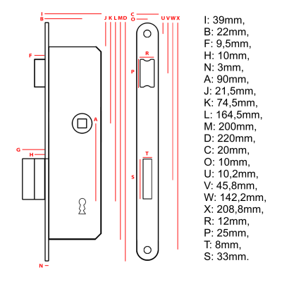 Bevésőzár 076 tollas kulcsos BB